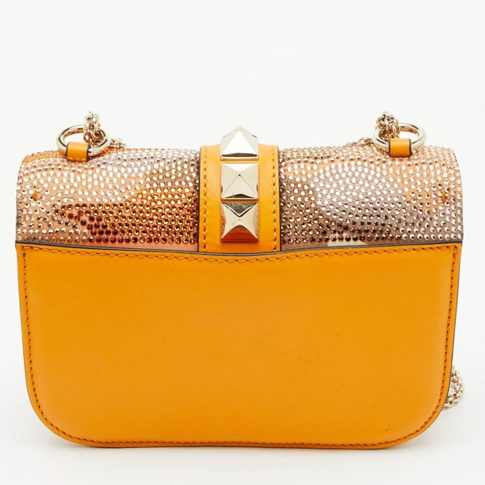Valentino Glam Lock Mustard Crystal Embellished Leather Shoulder Bag - Picture 4 of 7